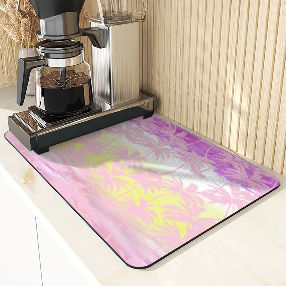 Absorbent Coffee Mat Dish Draining Mat Summer Tropical Kitchen Drying Mat Quick Dry Bathroom Drain Pad Kitchen Faucet Placemat