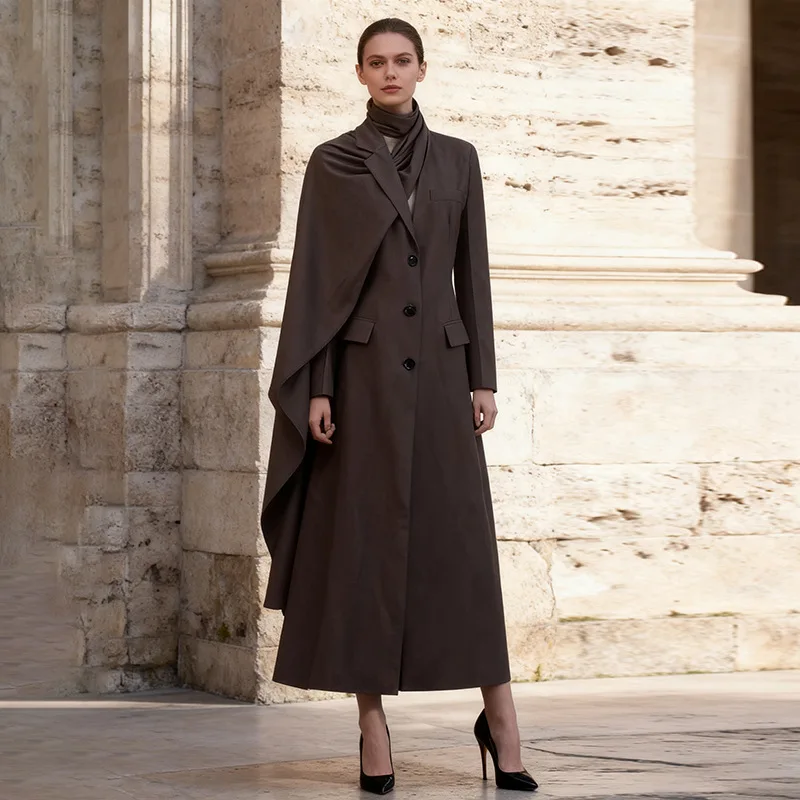 

Корейский женский осенне-зимний модный плащ нестандартной формы, элегантный дизайн, длинный