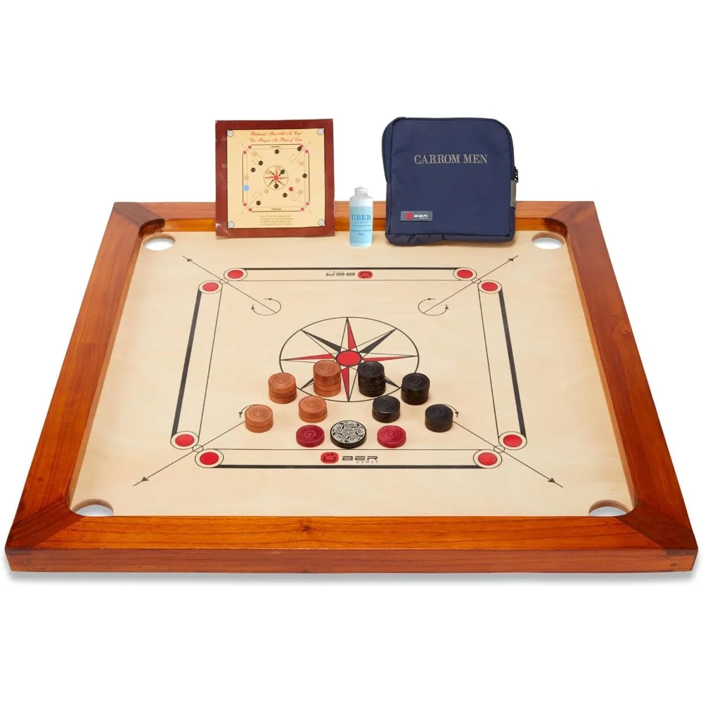 Plateau de jeu de taille officielle, comprenant des hommes de carrom, Striker et des bords en bois dur en poudre pour un meilleur rebond, fabriqué en Inde, 33x33 po