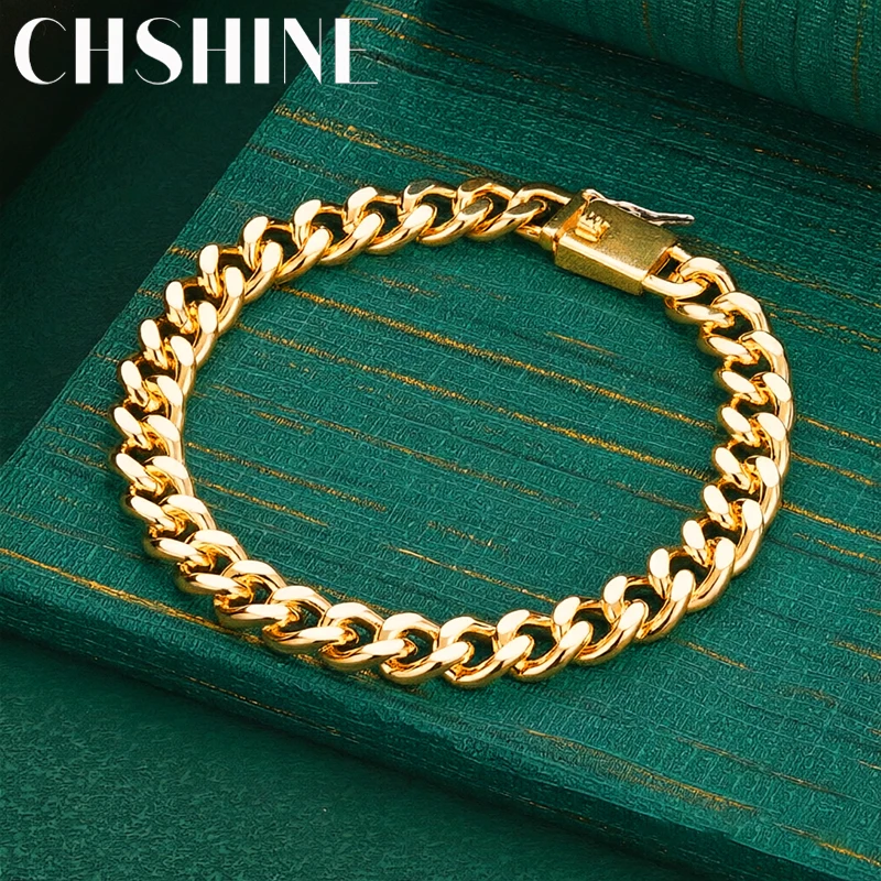 925 Sterling Silver 18K Gold  8MM Cuban Link Bracelet Box Clasp Unisex Hip Hop Fashion Jewelry Party Gift