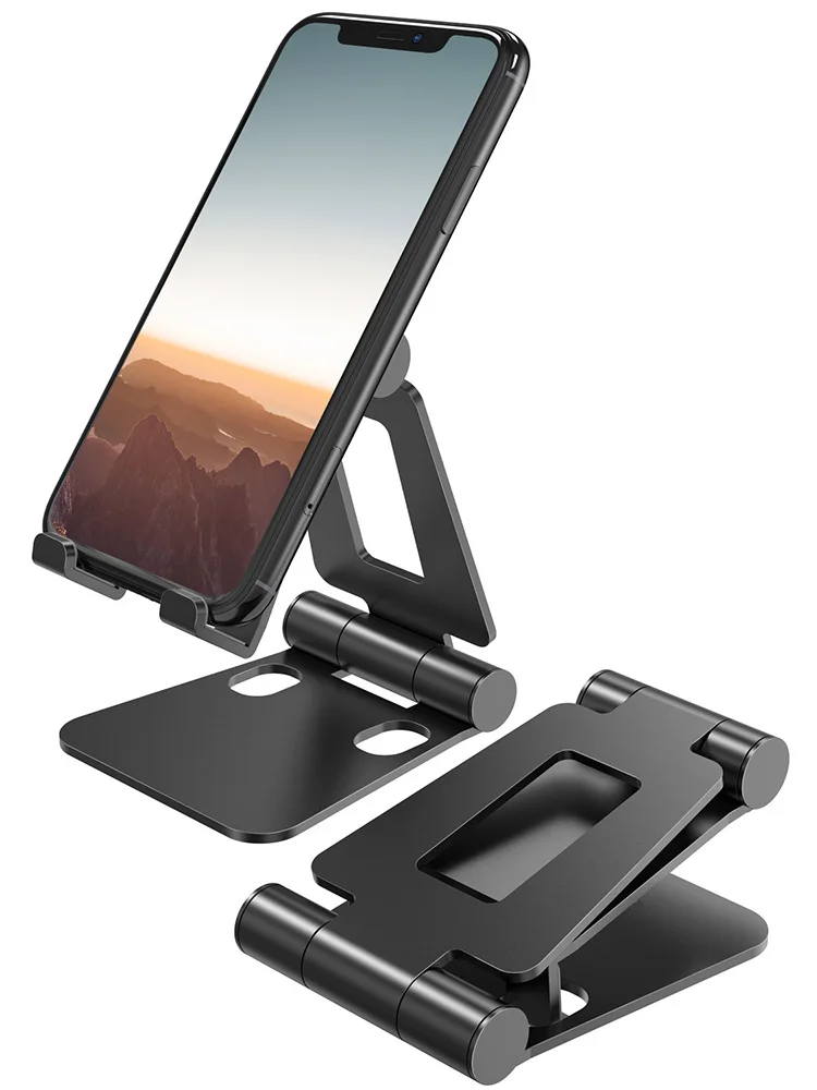 

Dual Folding Cell Phone Stand Aluminum Alloy Fully Adjustable Foldable Desktop Phone Holder Cradle Dock For Mobile Phones Tablet