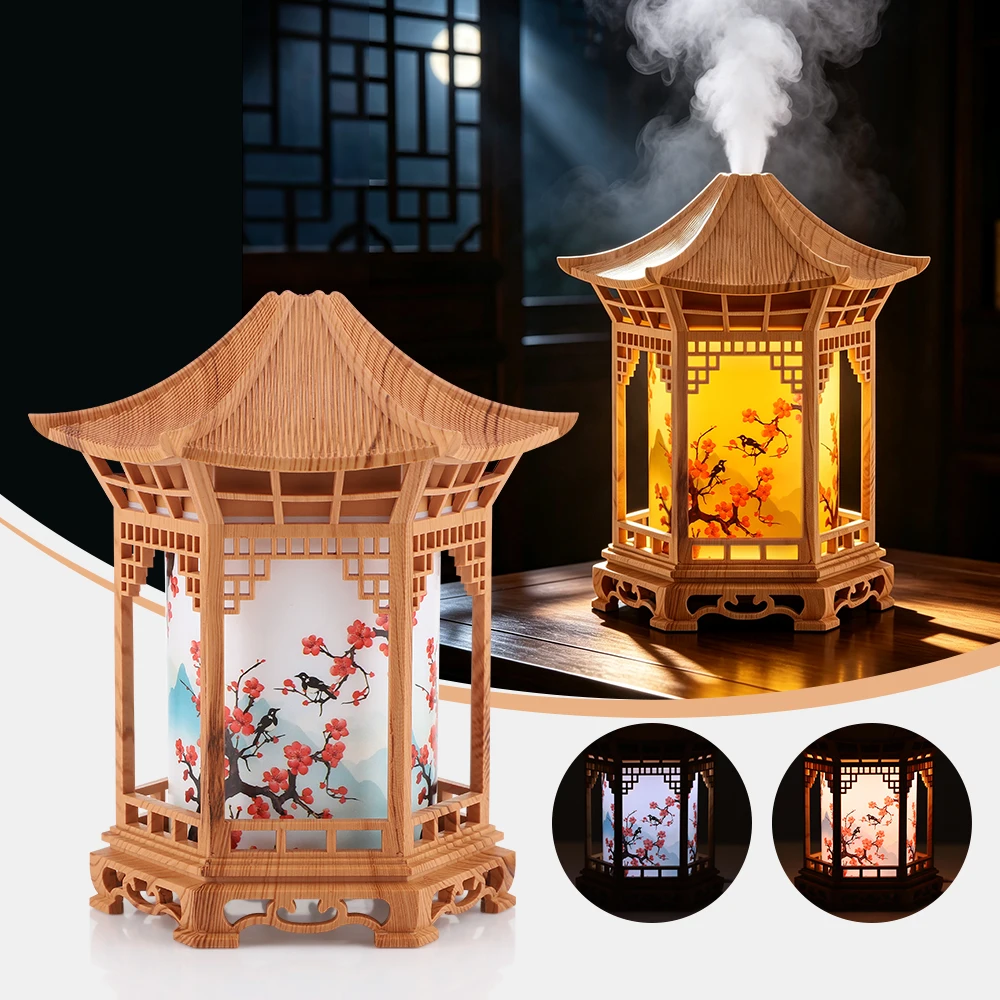 Chinese Style Element Pavilion Humidifier Night Light,Home Office Mist Humidifier USB Portable,Unique Creative Decorative Gift