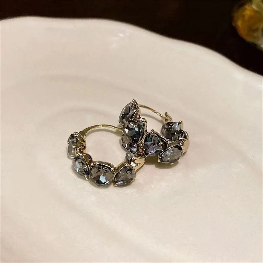 Retro Gray Love Crystal Hoop Earring Simple Zircon Drop Earring INS Jewelry Luxury Party Gift Accessories