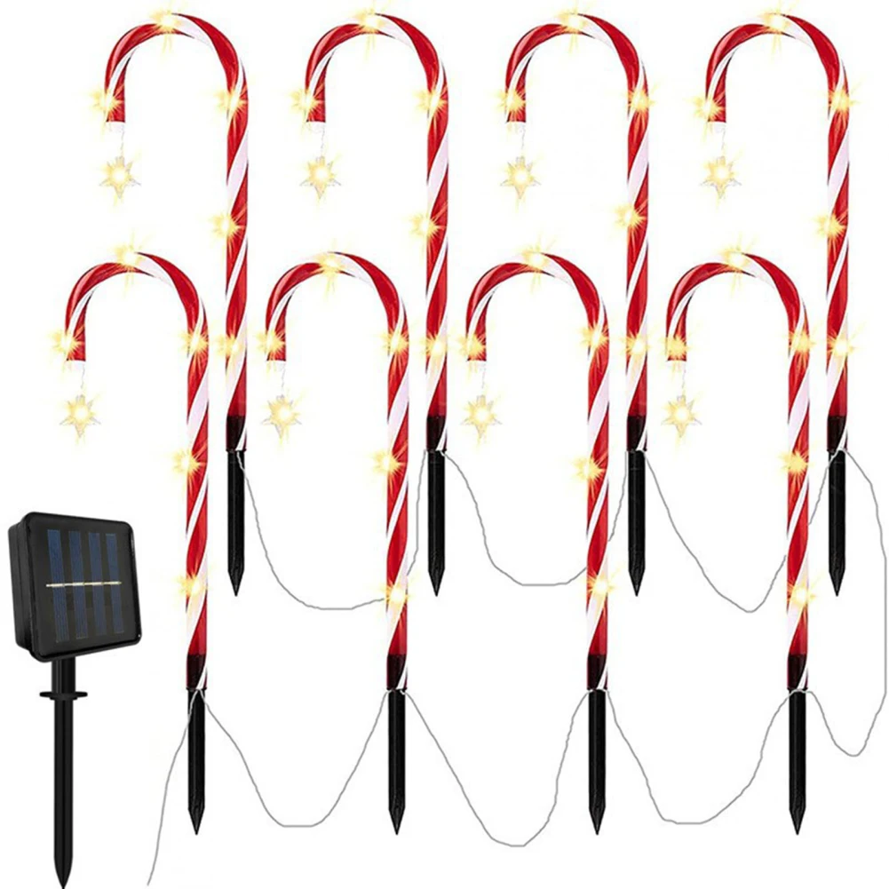 New Solar Christmas Crutch Lights Waterproof Garden Lawn Path Decor LED Candy Crutch Stake Lamp For Garden Lawn Holiday Lighting