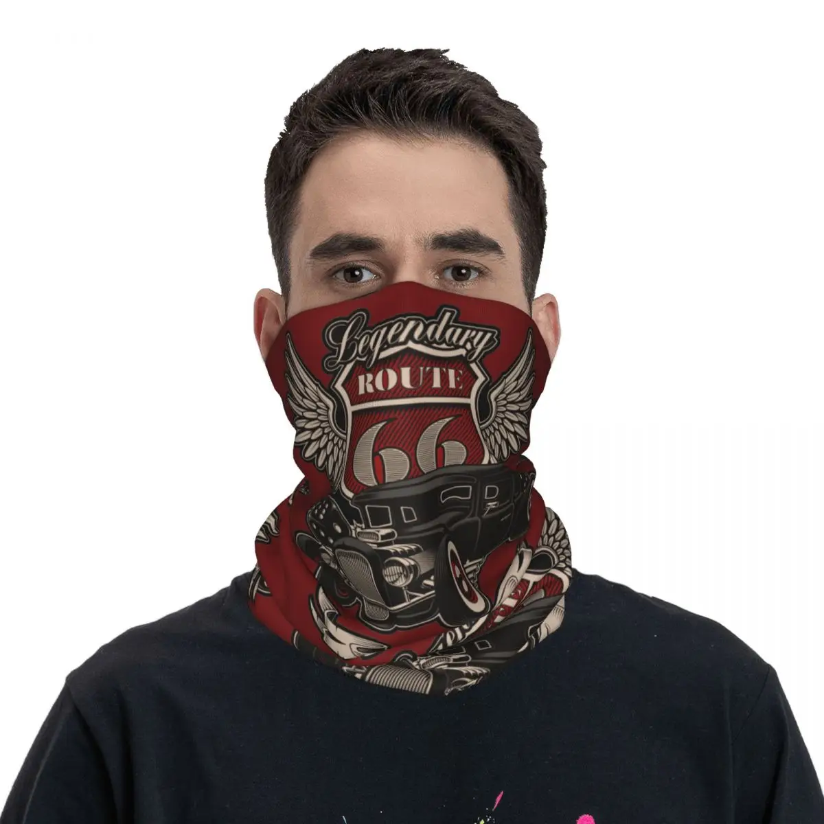 Unisex Windproof Neck Gaiter para Adulto, Hot Rod Bandana, Motorcycle Club, Rota 66, Wrap Scarf, Running