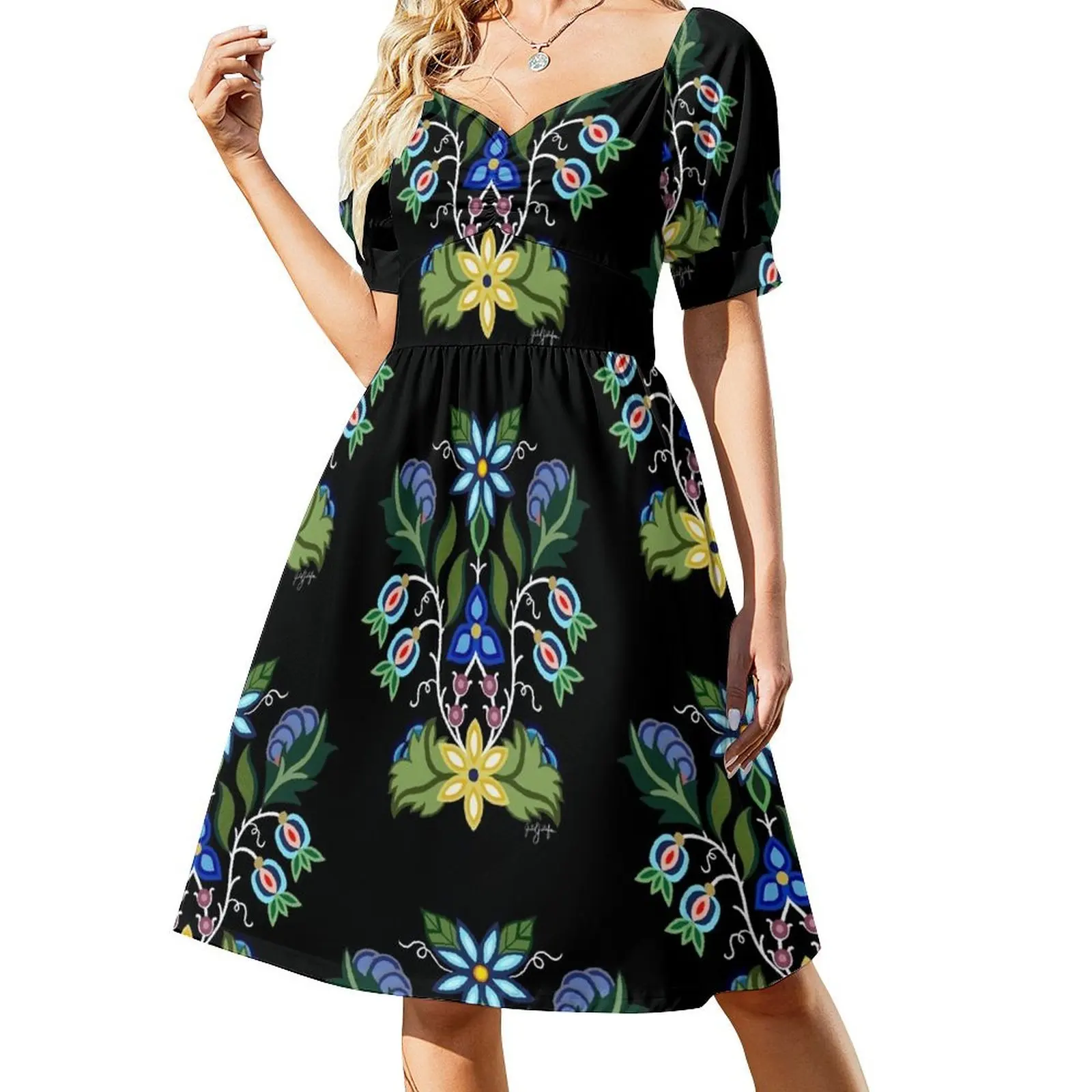 

Ojibwe Floral Short Sleeved Dress summer dress womens 2025 Dance dresses Dress for pregnant women