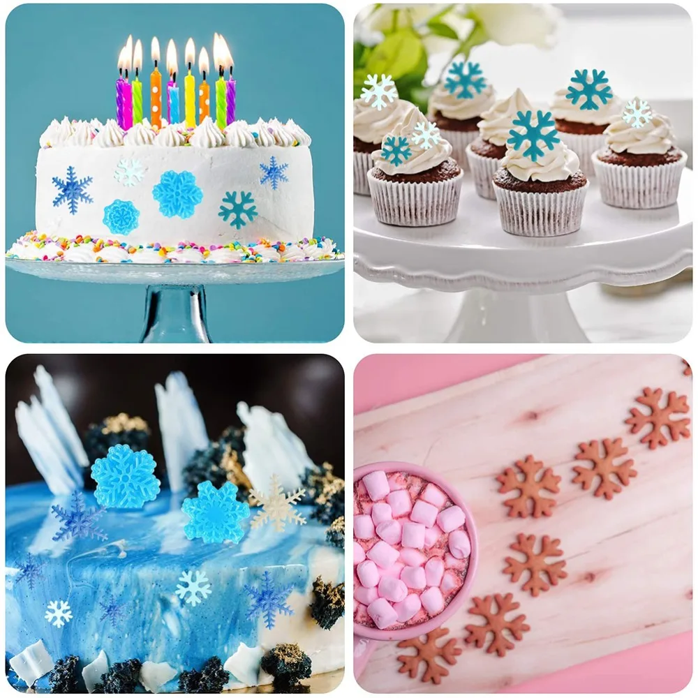 6pcs Food Grade Plastic Fondant Plunger Cutters White Plunger Design Snowflake Molds Snowflake Shape Cookie Embossing Tools