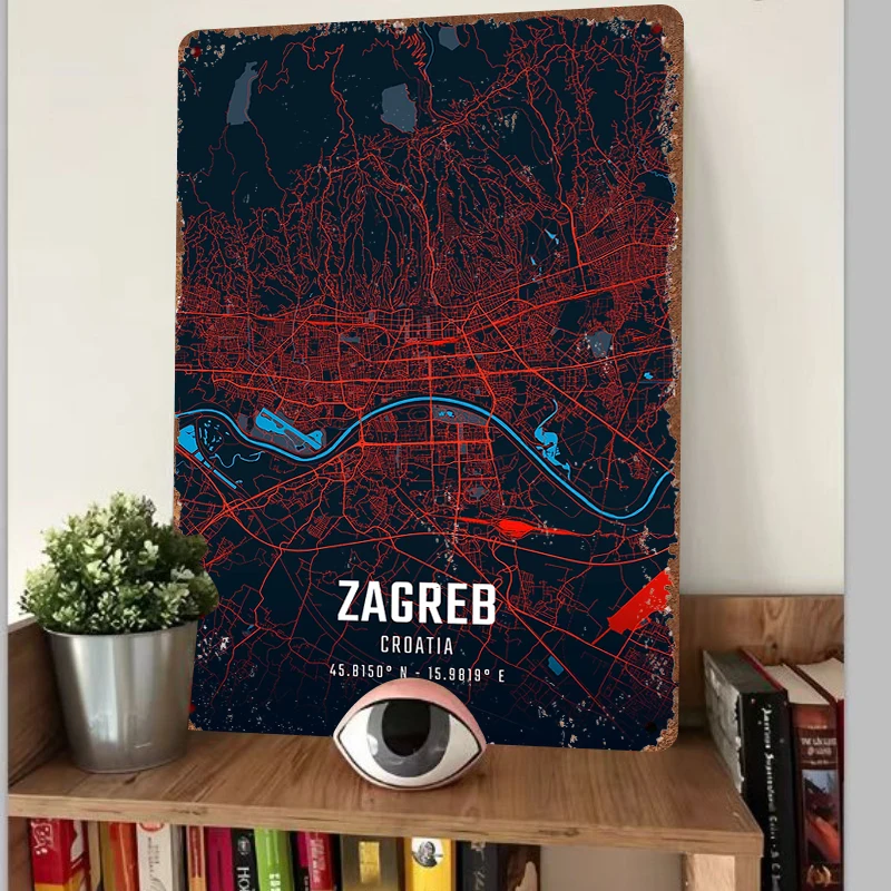 자그레브 크로아티아 레드 블루 도시 도로 지도 금속 벽 - Home Decor Zagreb 리뷰 및 가격