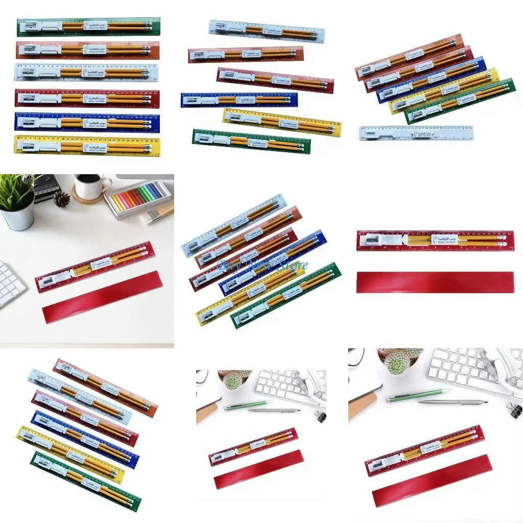 

20CE 5Sets Ruler Eraser Pencils Set with Sharpener Sharpener Eraser Ruler Set School Supplies Perfect for Sketches(Pack of 5)