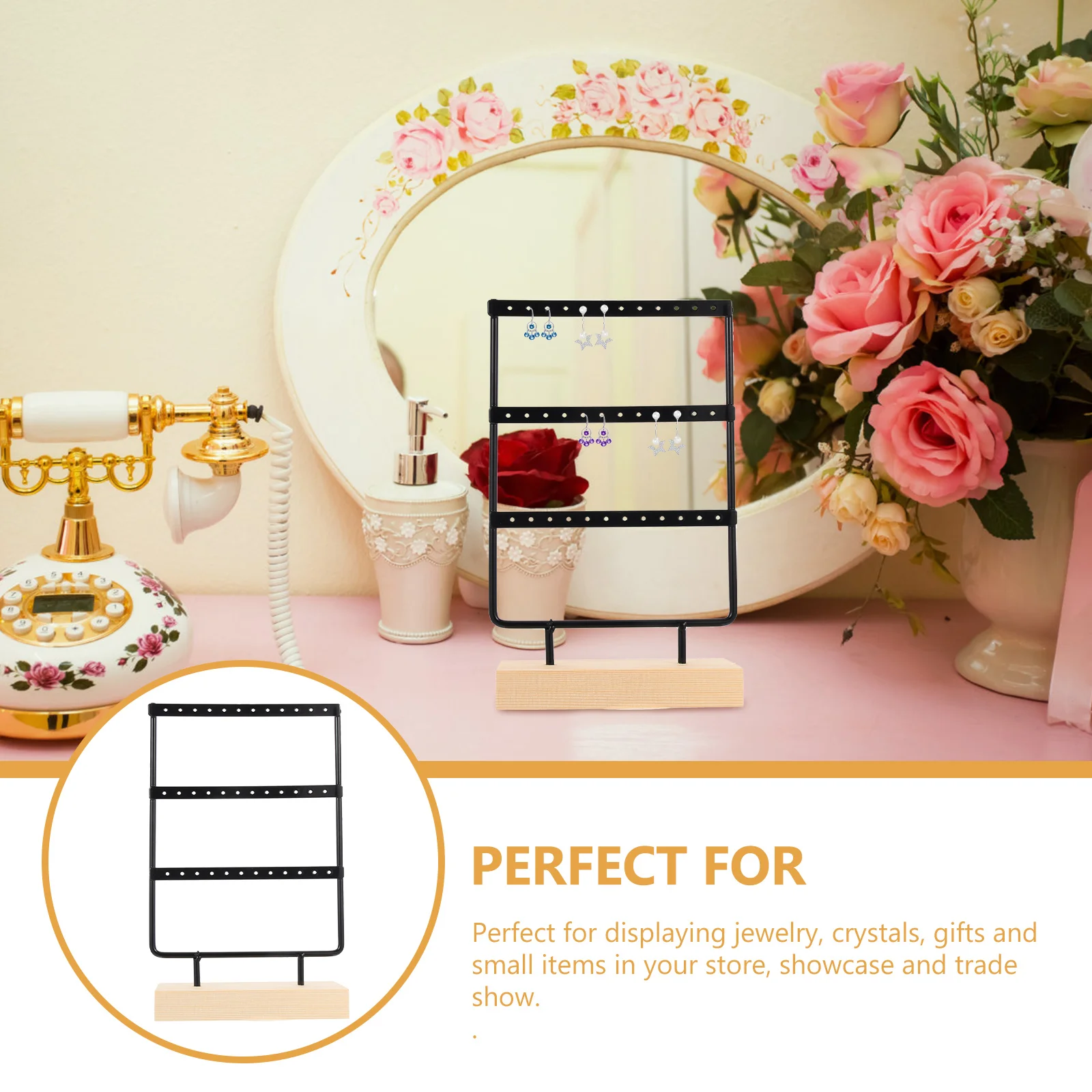 Jewelry Display Stand Earring Three-layers Tray Decor Decorate Rack Earrings Organizer Iron Shop
