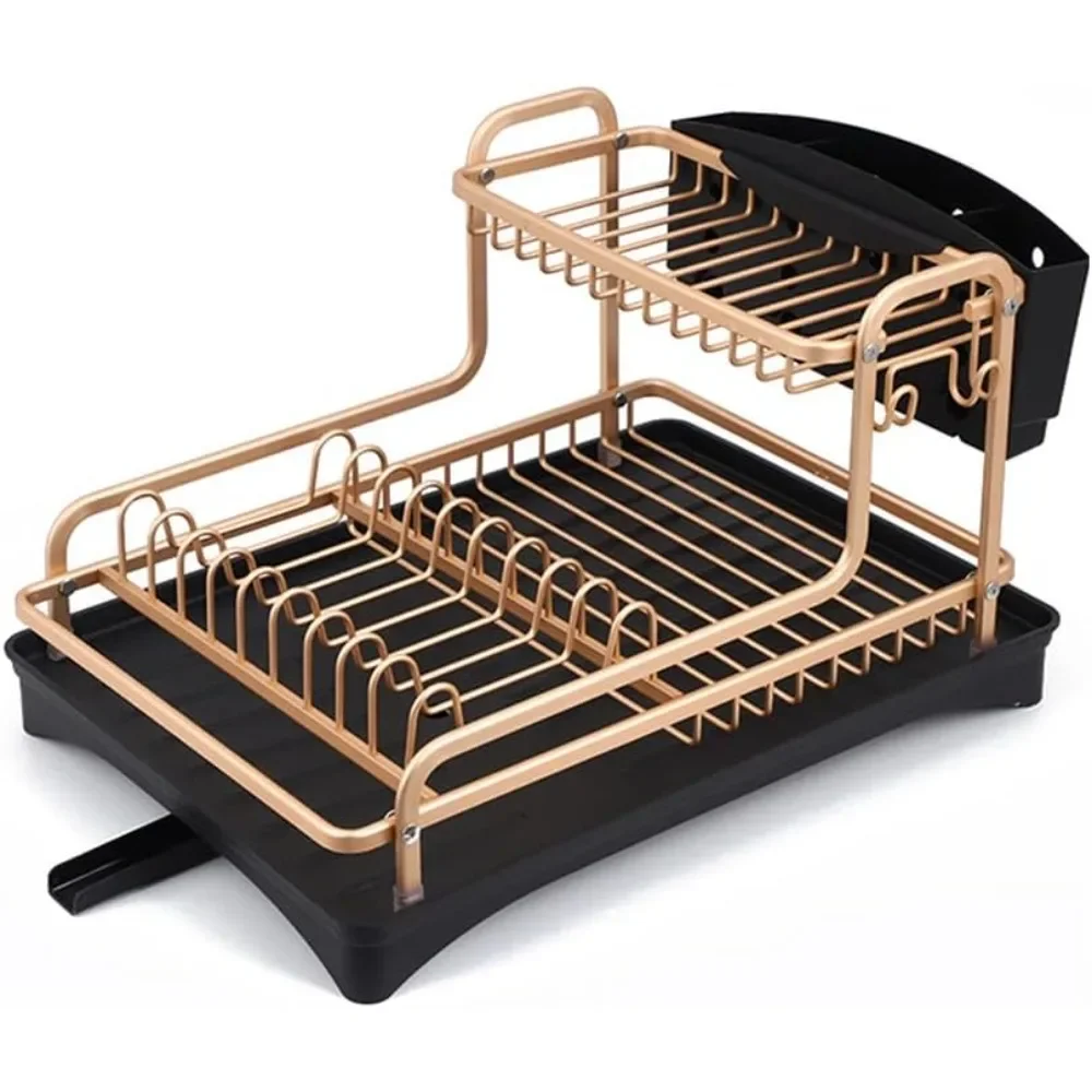 

Kitchen Dish Drying Rack for Kitchen Counter,Stainless Steel Large Dish Strainer w/ Drainboard Set for Sink,2 Tier Dish Drainers