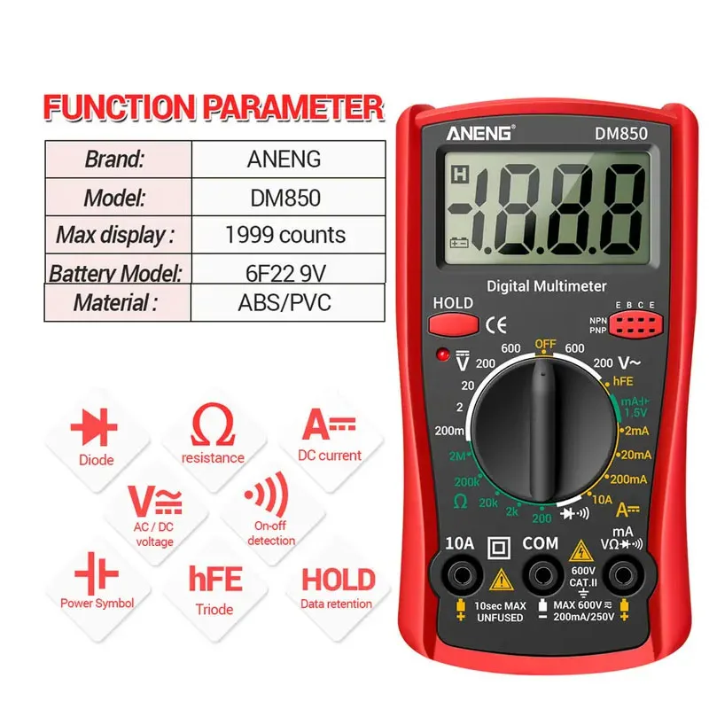 1999 Counts DM850 Digital Multimeter  Eletric Professional Automatic AC/DC Tester Votage Current Ohm Ammeter Detector Tools