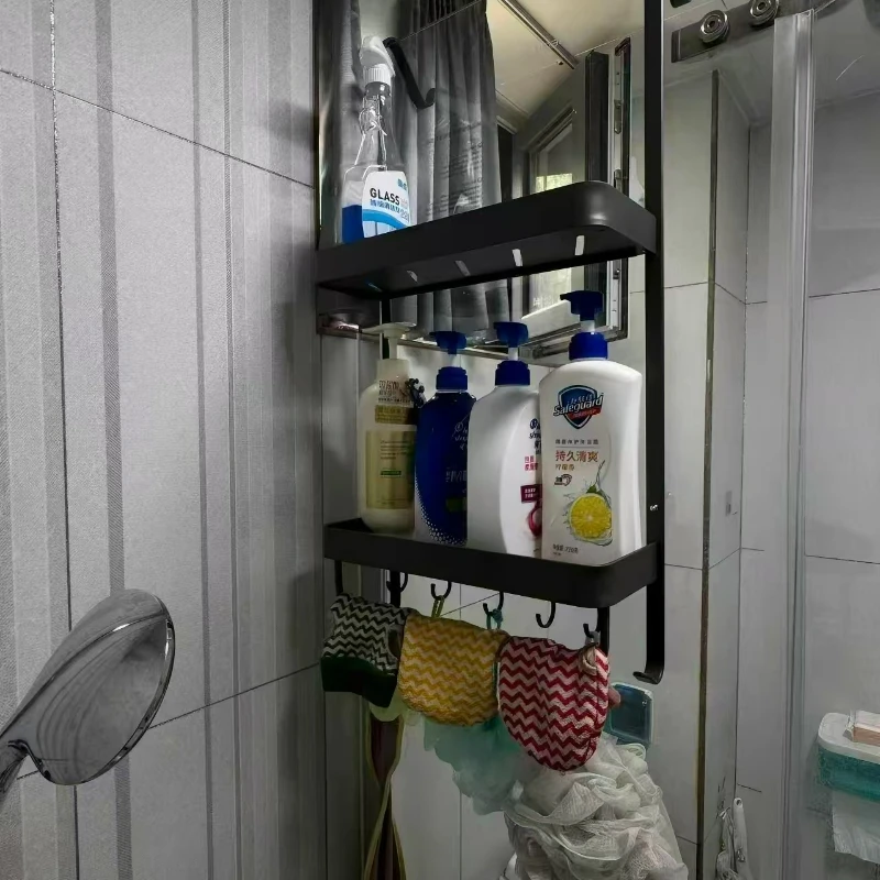 No Drill Bathroom Towel Rack Shower Glass Door Hanging Shelf Basket Toilet Towel Holder Organizer Stand Steel Gunmetal Set