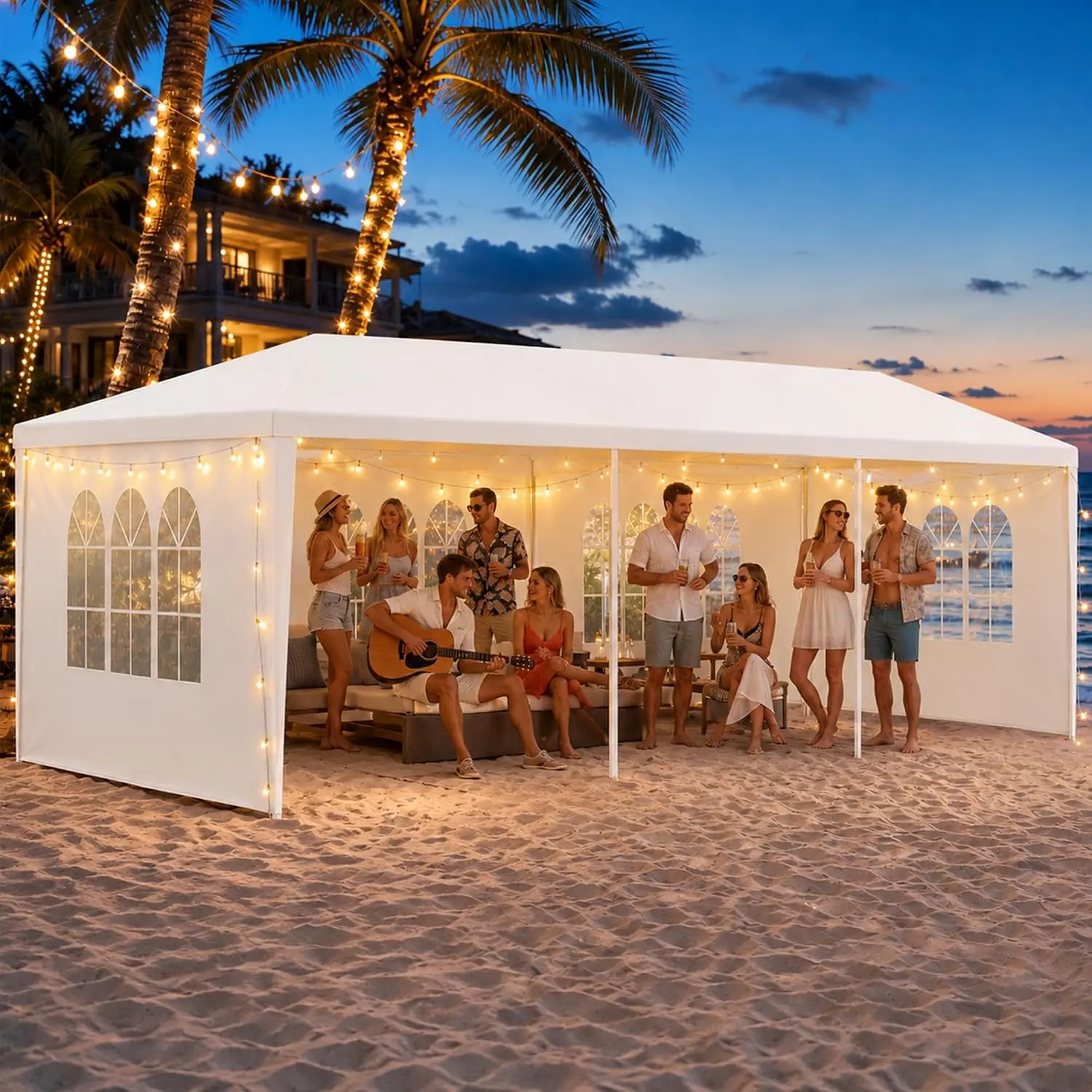 10' x 30' White Canopy Tent with 5 Removable Sidewalls for Outdoor Wedding Party Events, Waterproof PE Gazebo, Customized