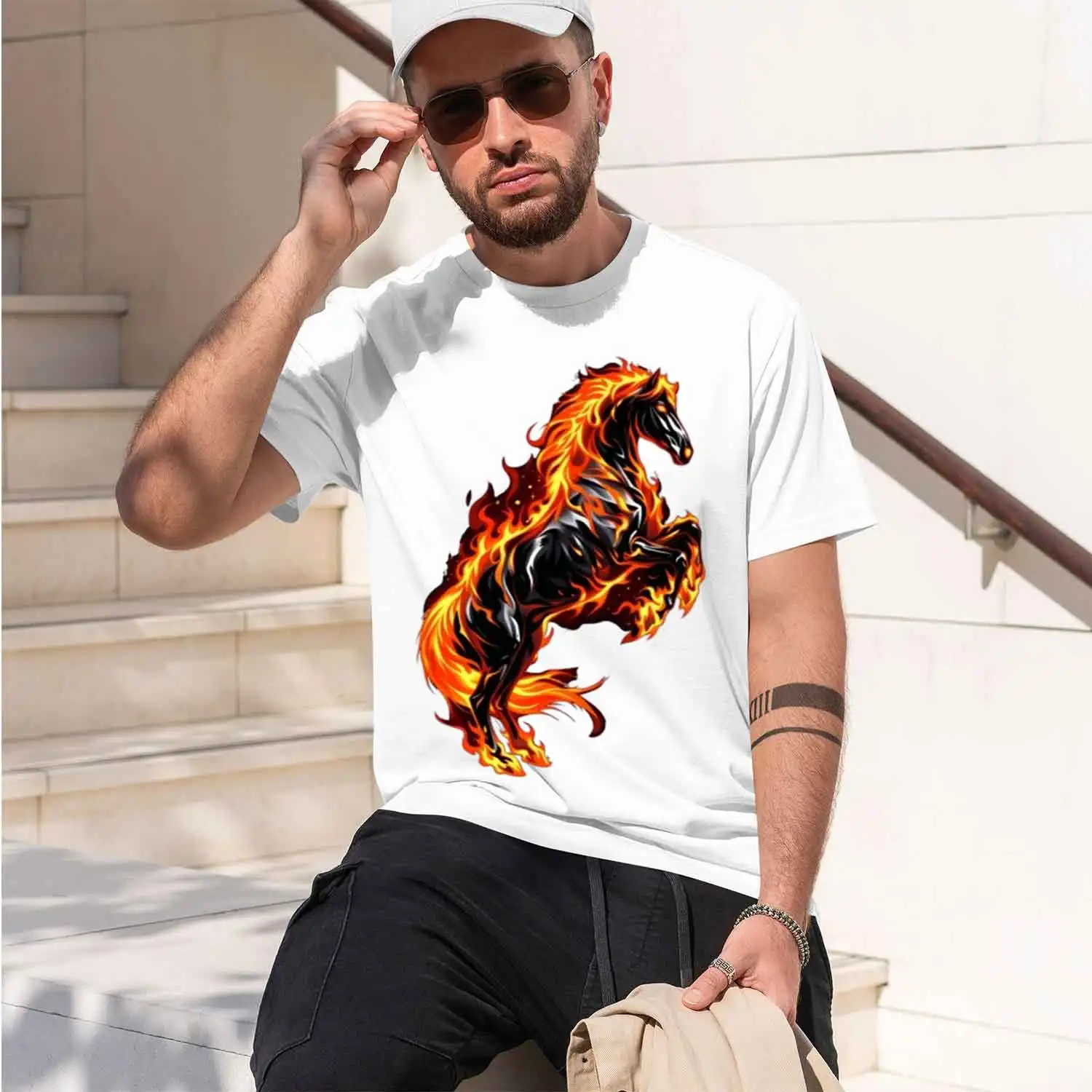 Horse Graph T Shirts Flaming Printed Tshirt Men Women Short Sve Round Ne T-shirt Comfortable Streetwear 2026 New Model Short-sle