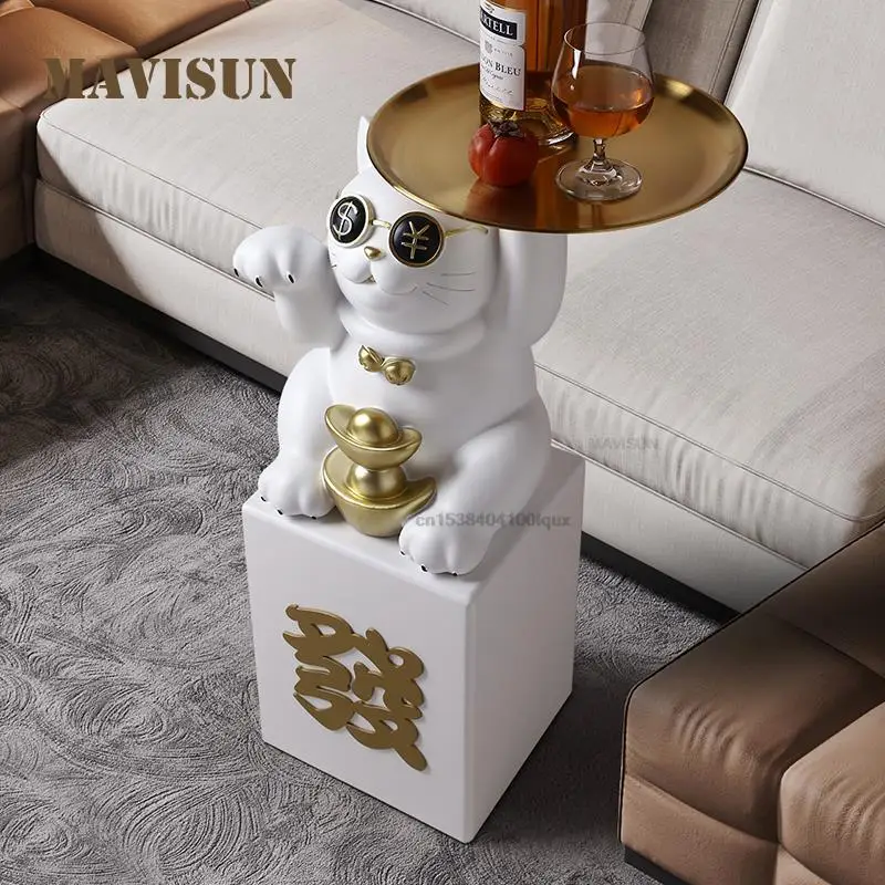 Light Luxury Lucky Cat Mini Sofa Side Table Decoration Storage Auxiliary Coffee Table Living Room Large Floor Housewarming Gift