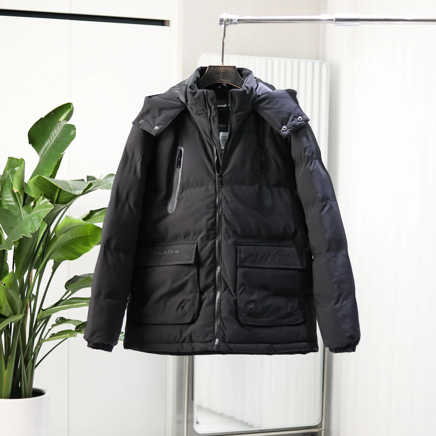 

Men's Winter Thiened Warm Hooded Cotton Jaet Windproof Waterproof Multi-ket Pred Glue Zipper Faion Urban Sle