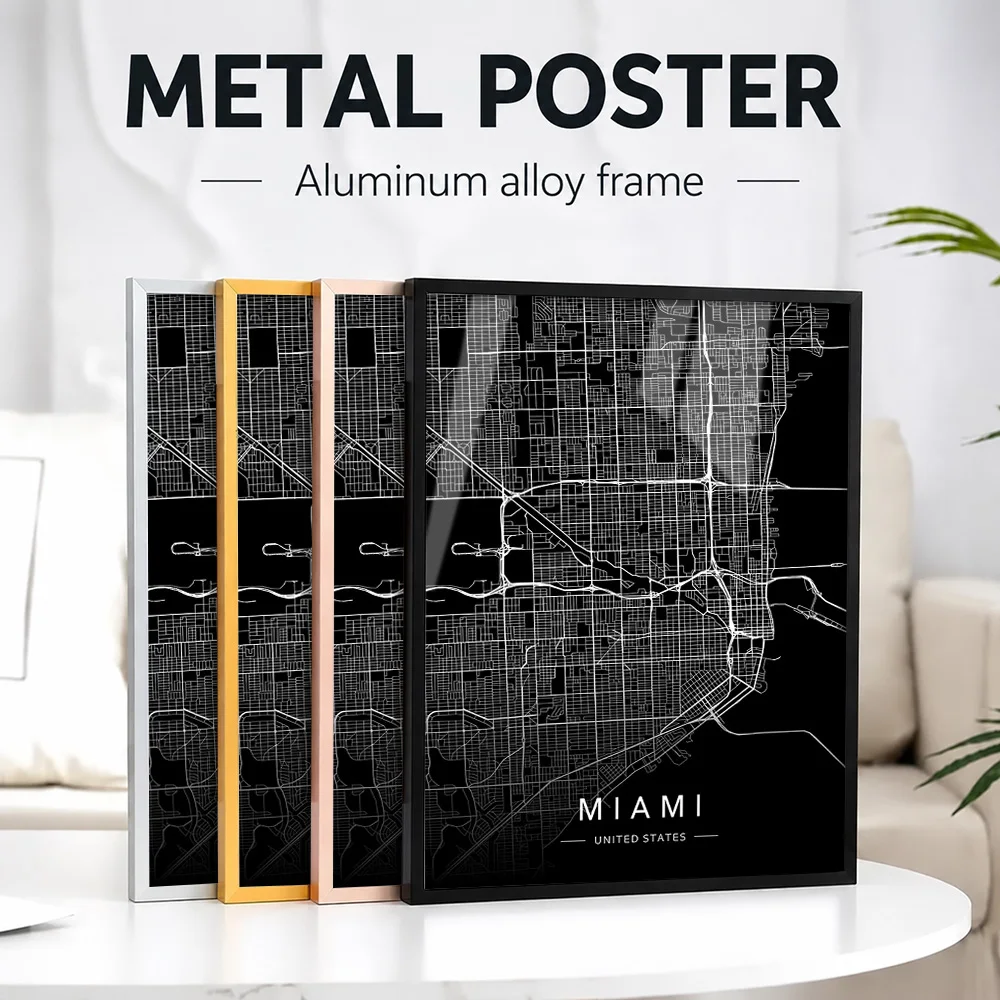 Miami Florida City Map Framed Metal Poster Personalized Photo Classic Transit Style Wall Art For Living Room Housewarming Gift