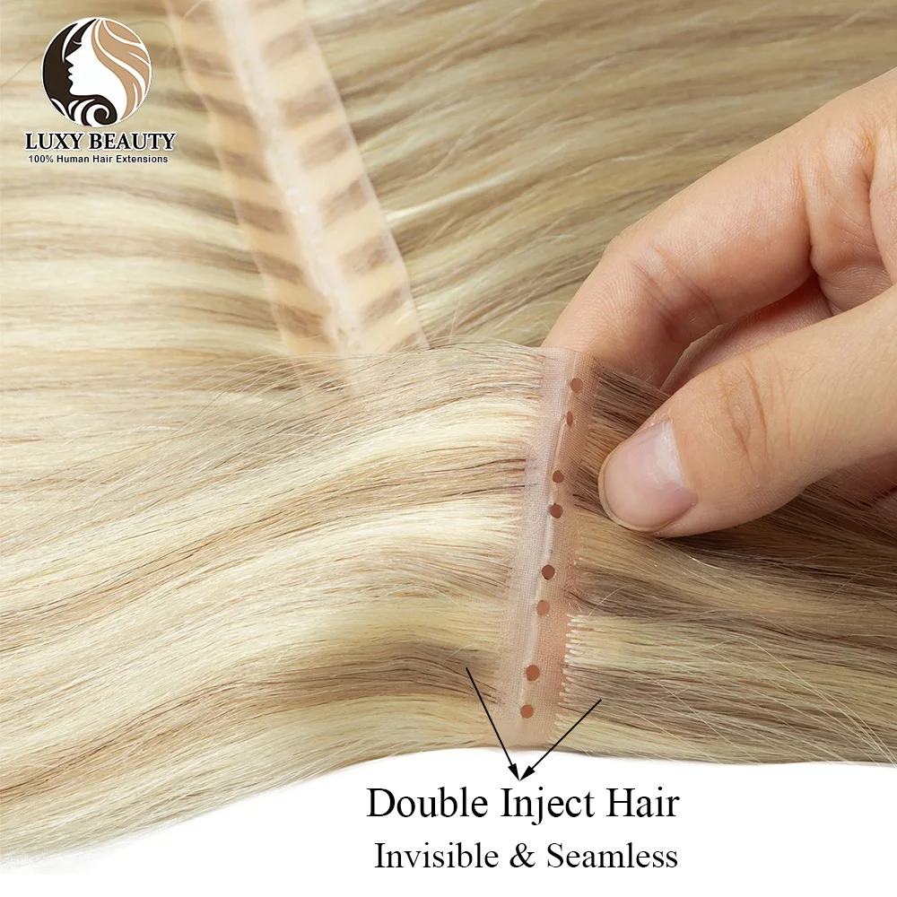 Blonde Invisible Skin Weft Inject Human Hair Extensions Straight Twin Tab Weft Hair Natural Black Brown XO Hole Weft Extensions