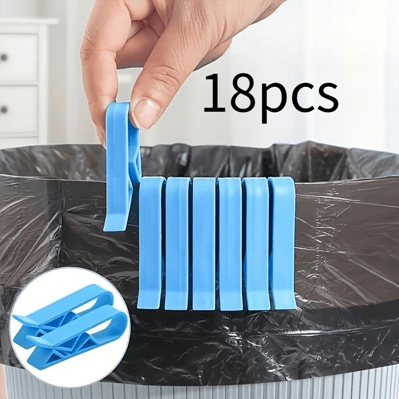 18pcs Blue Plastic Trash Bag Clips - Anti-Slip Garbage Bin Holders, Divider Side Clips for Home