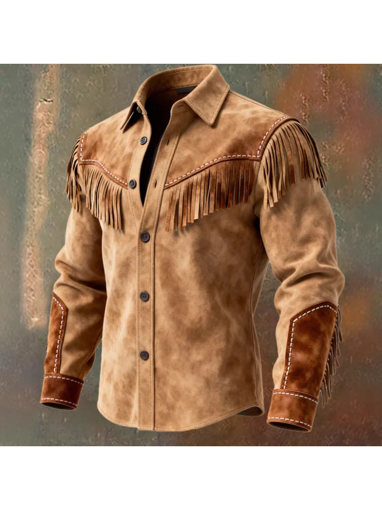 Veste à franges en fourrure pour homme, manteau Vintage ethnique tendance avec boutons, doublure ouverte, décontracté, Streetwear, automne hiver 2026