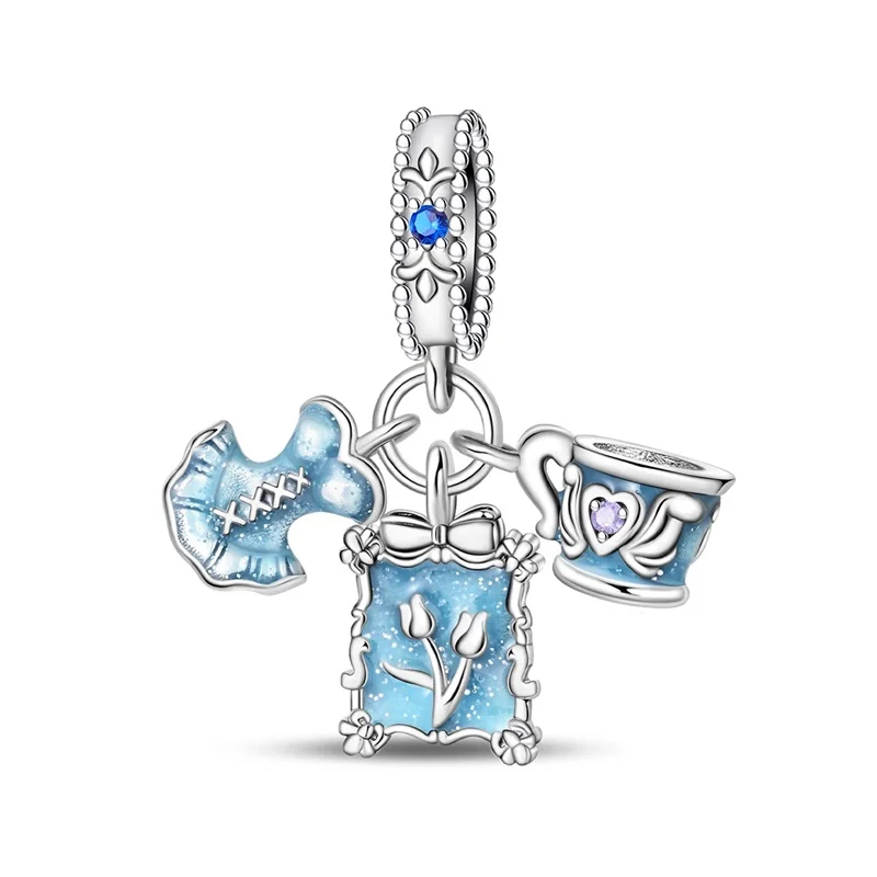 

925 Sterling Silver Princess Afternoon Tea Charms Pendant For Women Fit Original Bracelet DIY Birthday Party Jewelry Gifts