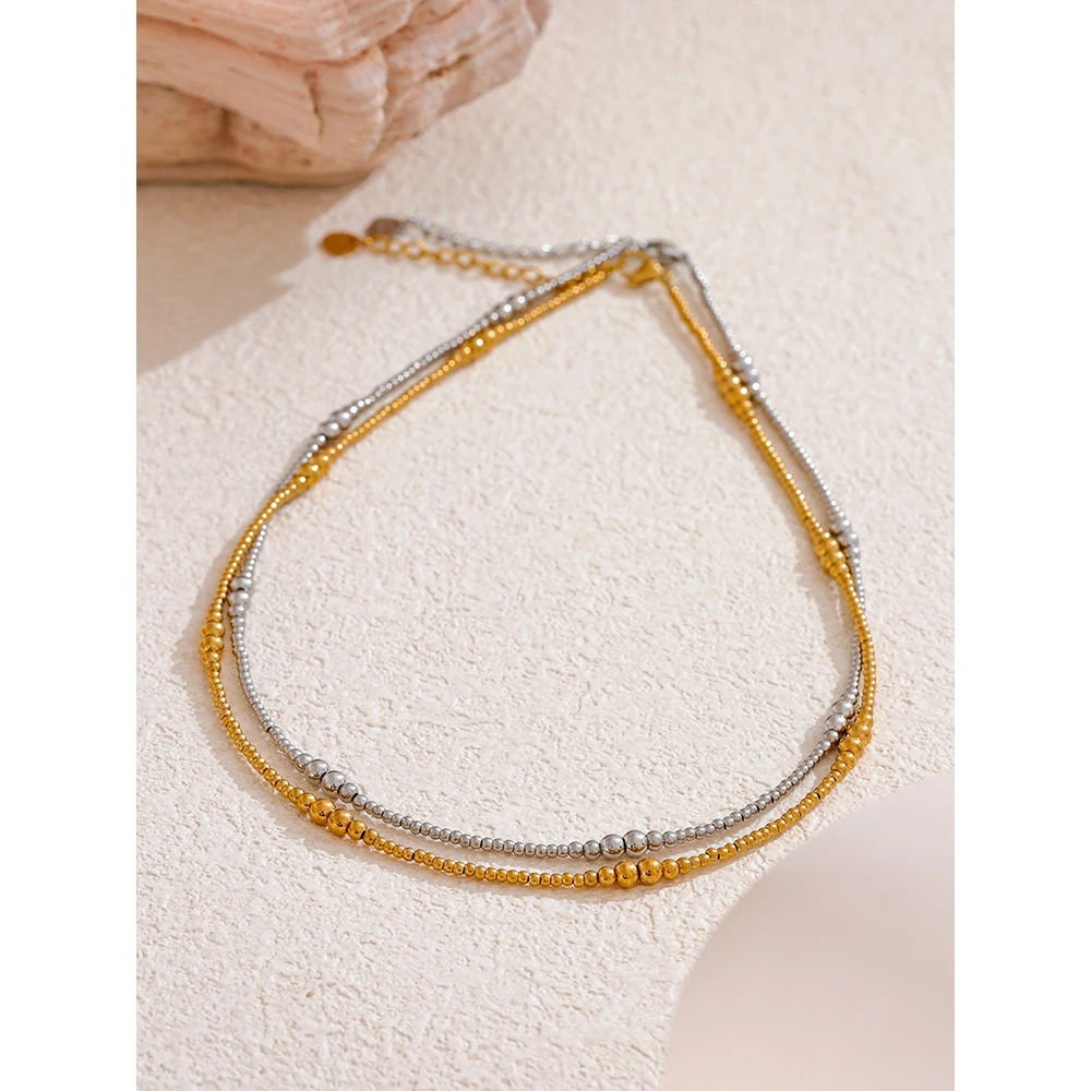 Yhpup Exclusive Stainless Steel Beads Chain Handmade Collar Necklace for Women Chic Stylish Jewelry Waterproof Trendy Textured