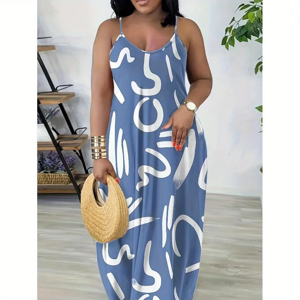 

Сексуальное длинное платье с открытой спиной и принтом на бретельках