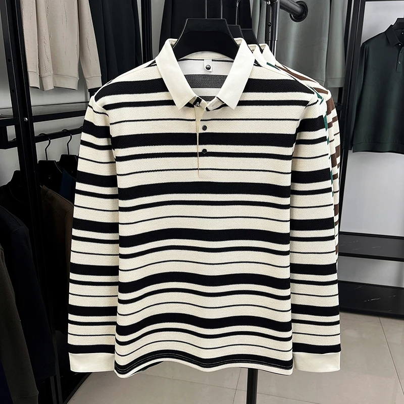 luxury Men's autumn high quality Polo shirt new model lapel stripe versatile T-shirt business leisure fashion Men clothing tops