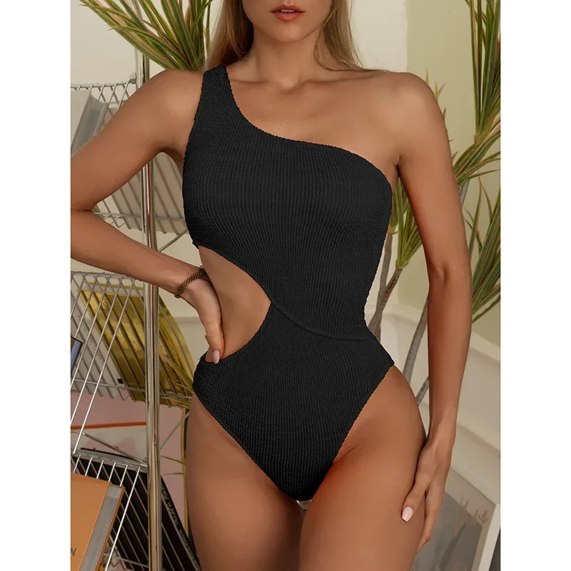 Sexy Push Up Pink Swimwear One Shoulder High Waist One Piece Swimsuit Korean Beach Wear Bathing Suit Bodysuit Cut Out Monokini