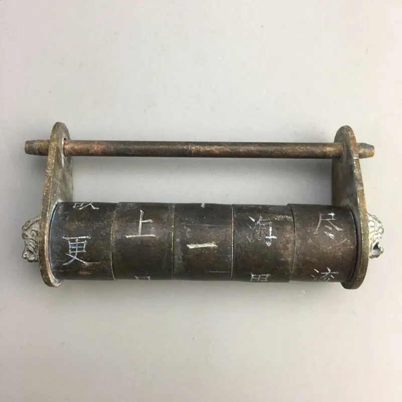 Old Chinese bronze copper handmade password lock key statue