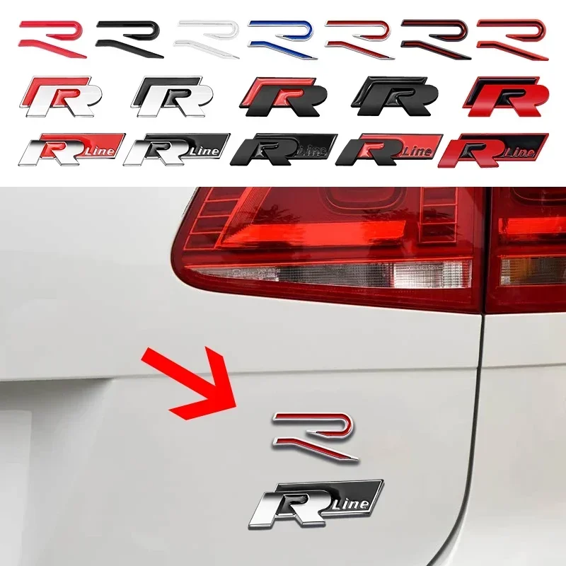 

R Logo Badge 3D Metal Car Metal Body Tail Trunk Sticker For Volkswagen VW Touran Beetle Golf Passat Jetta Polo Bora CC Lavida