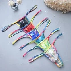 Colorful Men's Erotic Thongs Knickers Rainbow G-strings Gay Underwear Lingerie Stretch Pouch Sexy Brief T-back Mesh Sheer Bikini