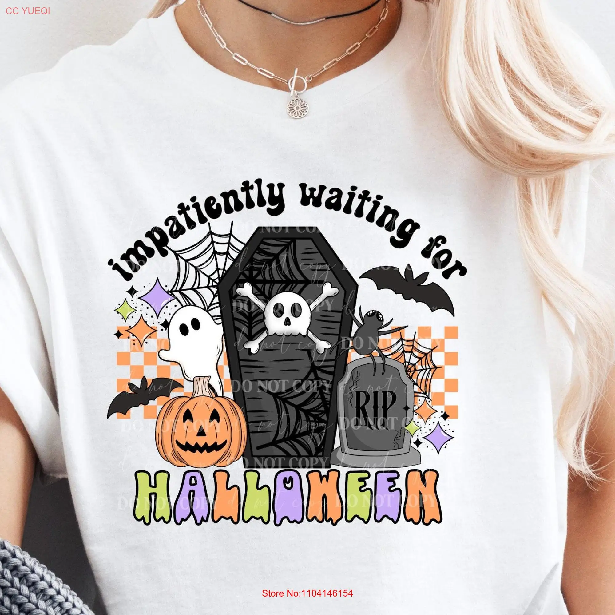 Impatiently Waiting for Halloween T Shirt Cute Spooky Season long or short sleeves