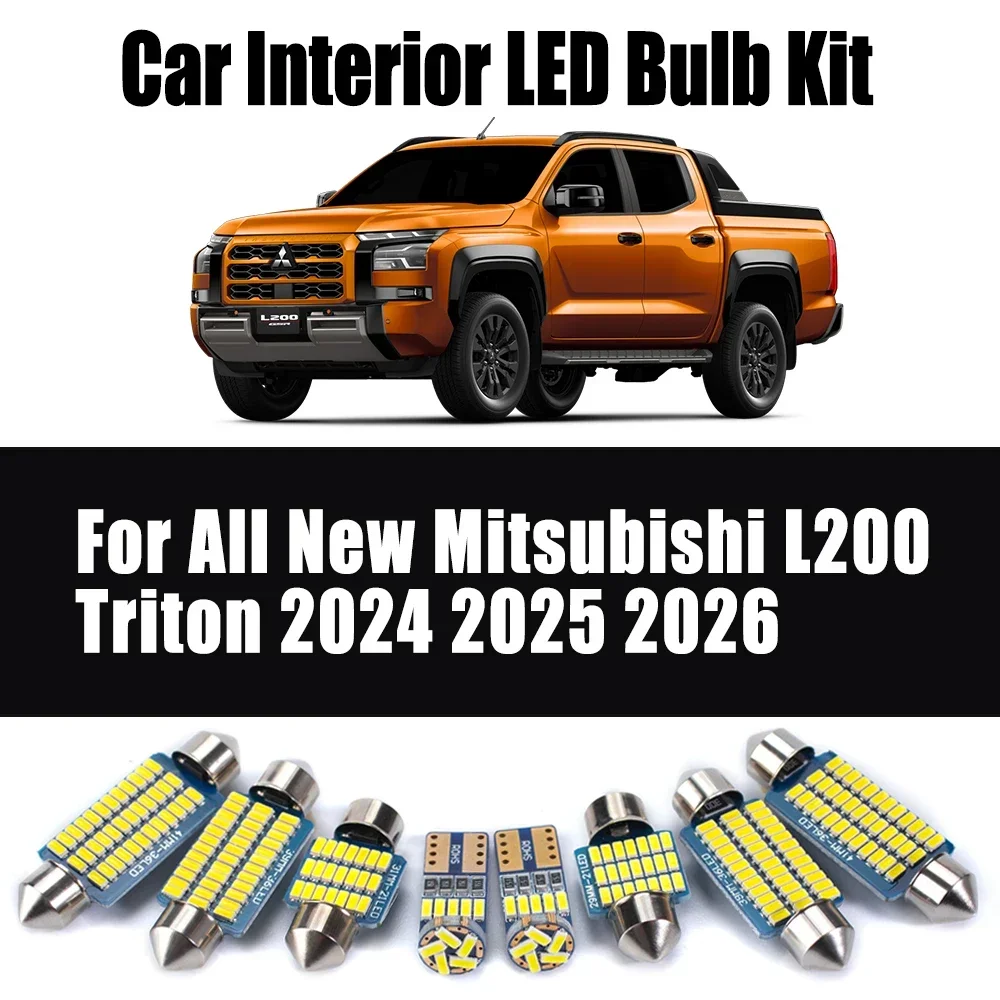 9Pcs Vehicle Car LED Interior Map Reading Dome Number Plate Light Kit For All New Mitsubishi L200 Triton 2024 2025 2026 Canbus