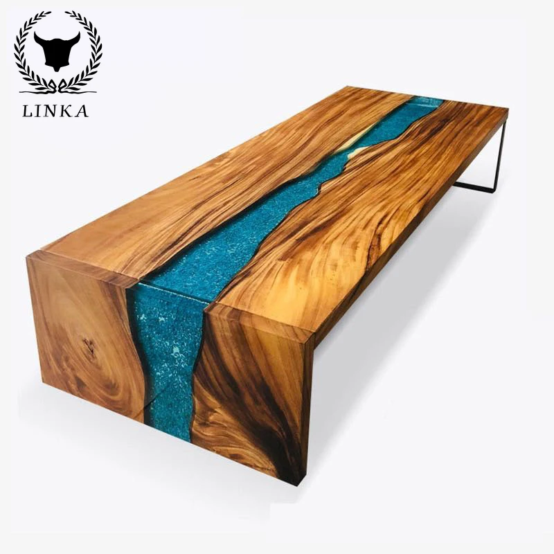 Epoxy resin river table, walnut wood, solid wood, large board tea poplar wood minimalist office Outdoor Hotel Modern Custom