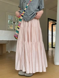 Qiukichonson-Falda larga para mujer, prenda plisada de cintura alta con volantes, color rosa, estilo Mori, primavera y verano, 2024