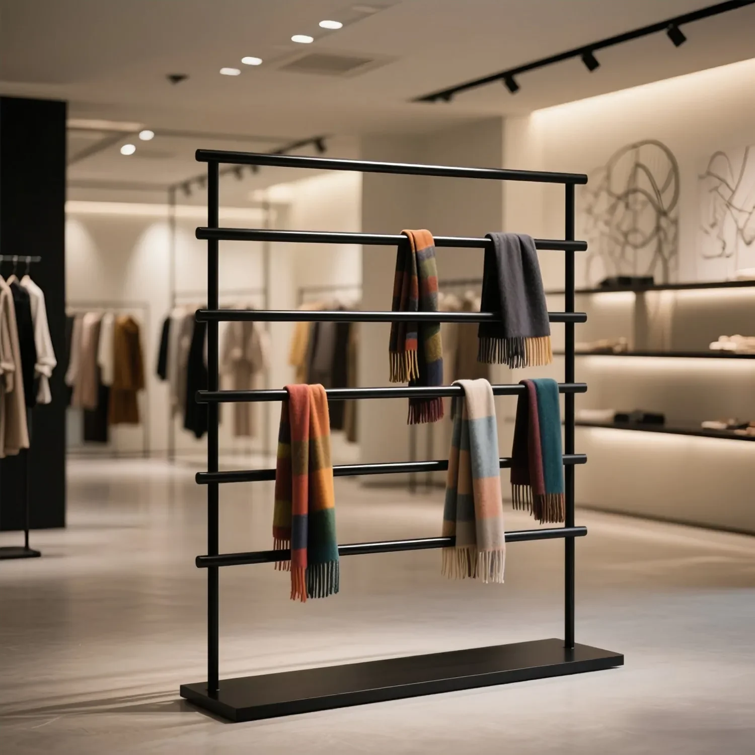 Clothing store wrought iron floor-to-ceiling scarf display rack hanging silk pants blanket multi-layer storage display