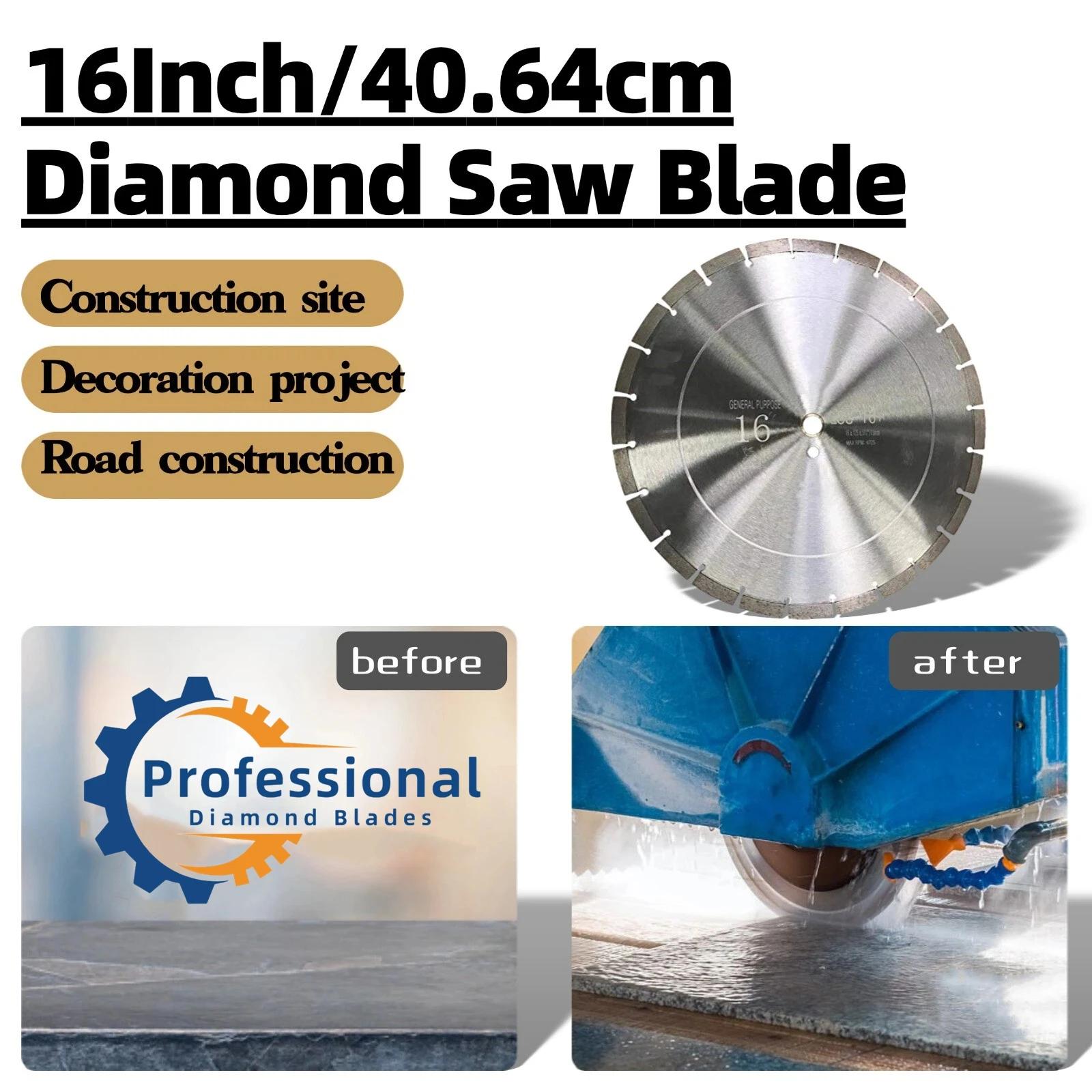 

16 Inch Diamond Blades Marb Diamond Blade with 1Inch Arbor, Dry/Wet Working with Concrete Stone Brick Masonry Rock Granite