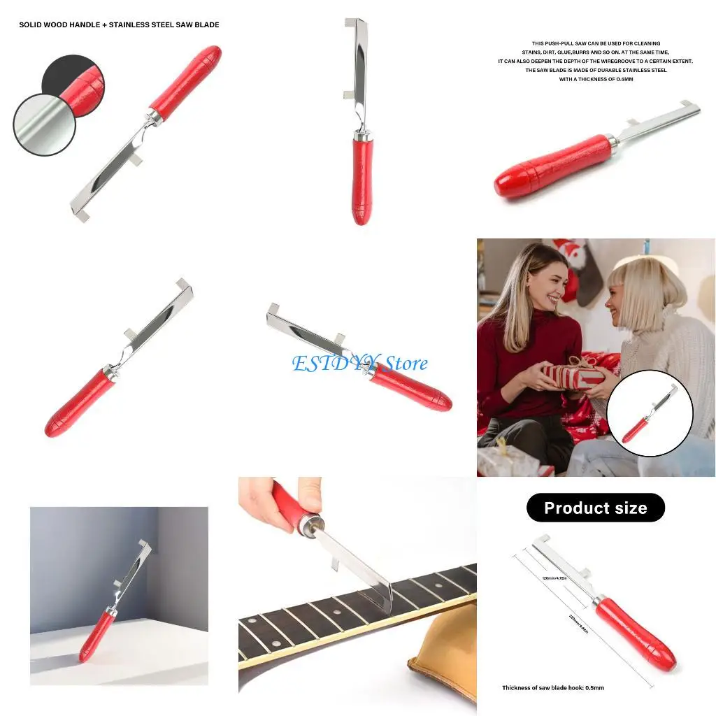 

G6DE Fret Grooves Scraper Featuring Ergonomic Handle Music Repair Double Direction Hacksaw Fret Cleaning Tool for Guitar