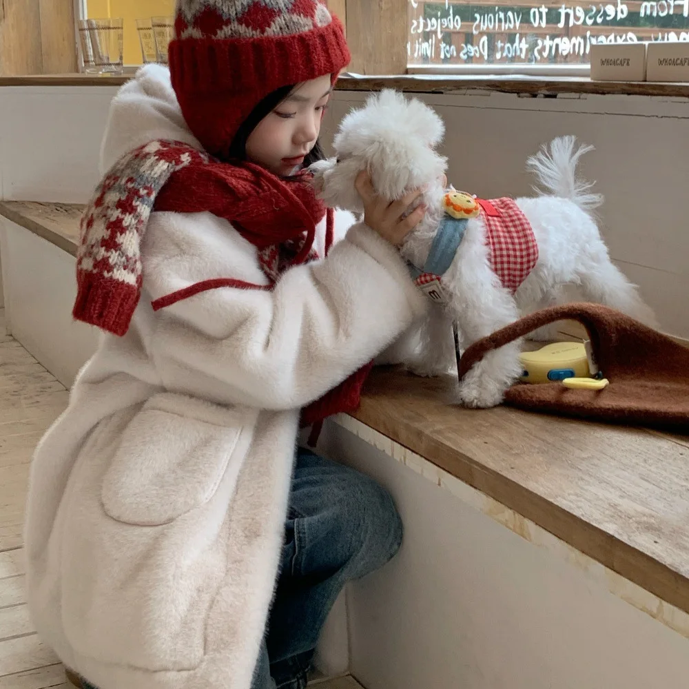 Girls' Thickened Fur Integrated Long Coat 2025 Winter New Simple Imitation Mink Environmentally Friendly Leather Coat