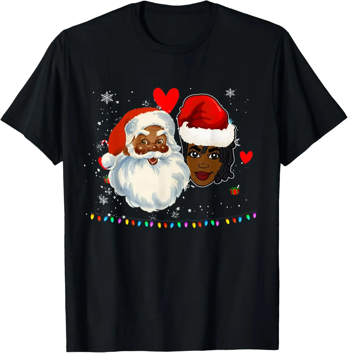 

Черная любовь Санта-Клауса и этническая рождественская футболка Mrs. Claus