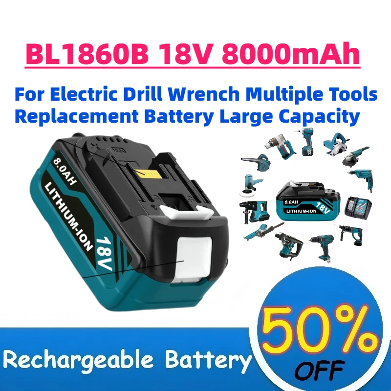 Power Tool Replacement Battery, BL1860B 18V 8.0Ah Large‑Capacity Battery for Electric Drill Wrench Multiple Tools Fast Shipping