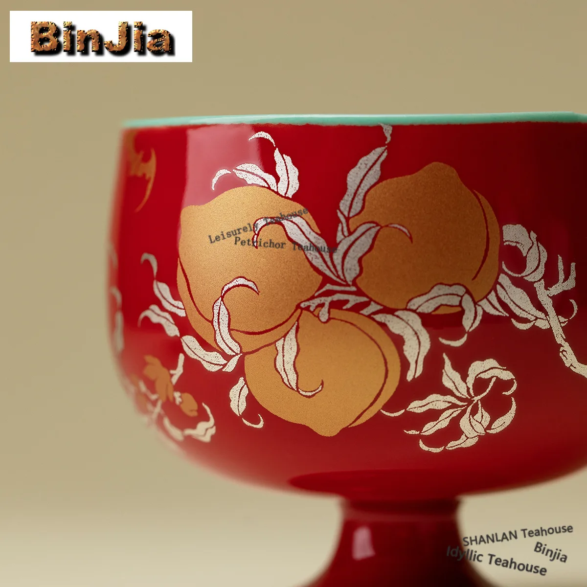 85ml Chinese Red Longevity Peach High Foot Teacup Retro Tea Bowl Tea Pair Tea-tasting Meditation Cup Jianzhan Master Cups Craft