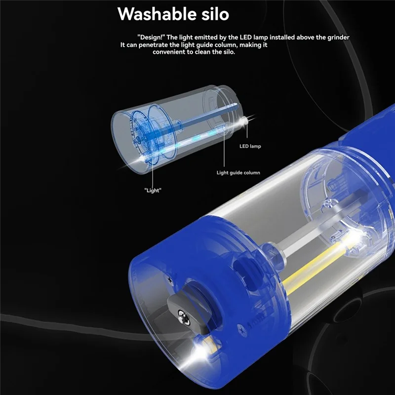

B47B-USB перезаряжаемая электрическая мельница для соли и перца, автоматическая мельница для специй с регулируемой степенью грубости