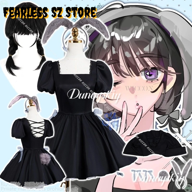 ALIEN STAGE 3Aniversario café Actividad Sua 3) Cosplay Conejo Maid Vestido negro Kawaii Peludo Furrsuit Orejeras Fiesta de Halloween