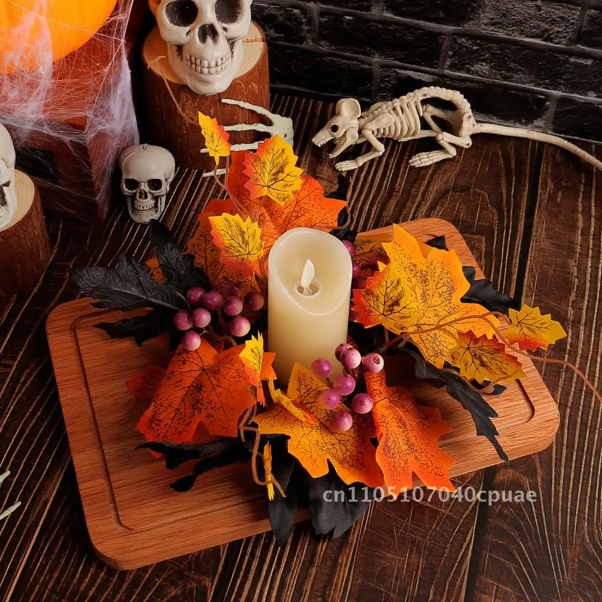 

Halloween Candle Garment Maple Rose Candlestick Decorative Ring Table Layout Decorative Party Supplies Ornaments
