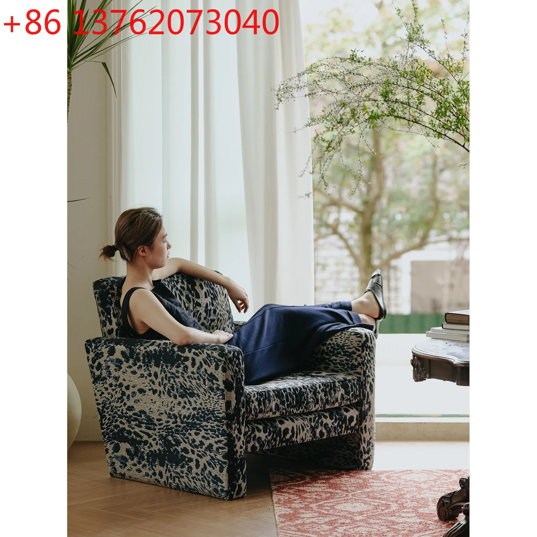 

Leopard print medieval Italian haute couture modern leisure chair light luxury living room single sofa