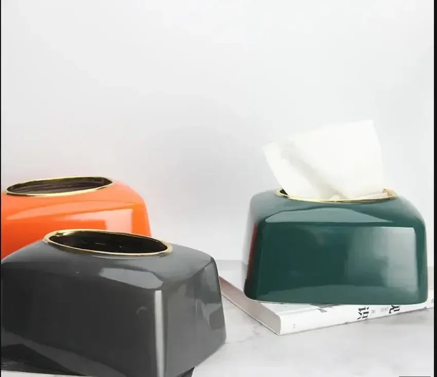 

Solid Color Ceramic Tissue Box Desktop Washroom Napkin Tissue Holder Office Tissue Protector Modern Creative Tissue Container