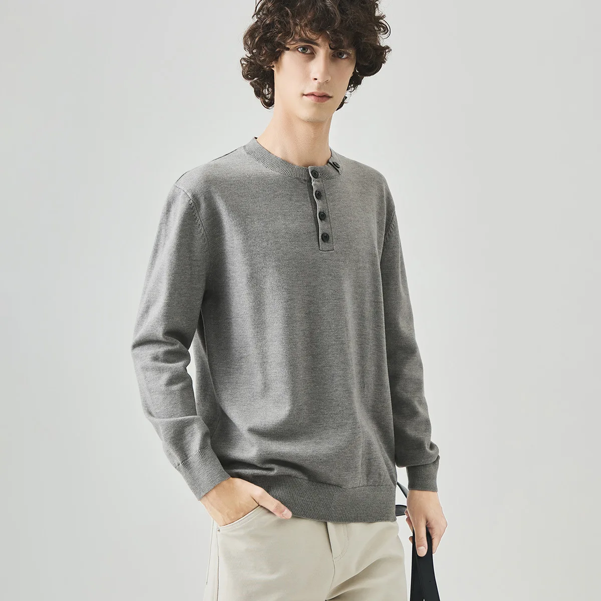 Men's Autumn Sweater Half Open Henley Collar Minimalist Casual Inner Wear Knit Top